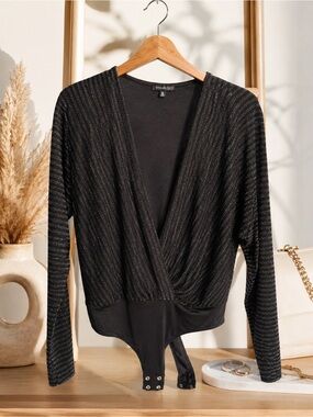 Dynamite Black Wrap Front Long Sleeve Top Size L